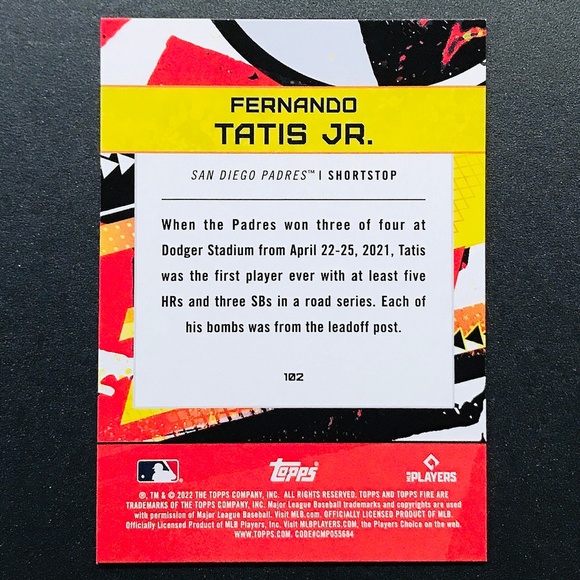 Fernando Tatis Jr. - 2022 Topps Fire #102 - Picture 2 of 2